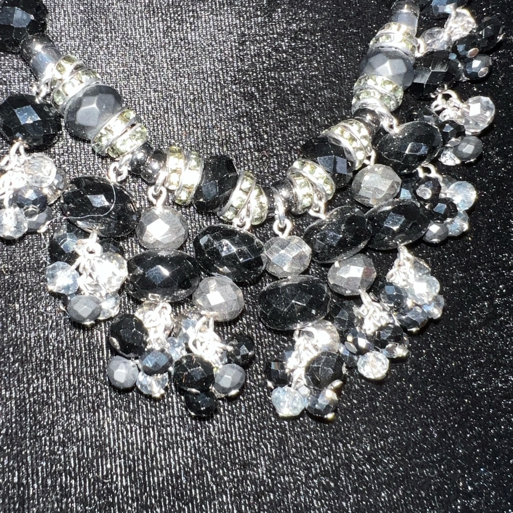 Talbots Bling Black, Crystal Faux Diamond, Silver Necklace